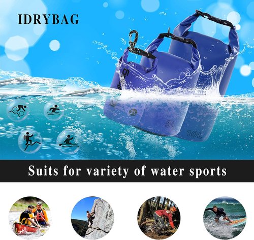 IDRYBAG Waterproof Dry Bag for Kayaking | Versatile Sizes 2L, 5L, 10L, 15L, 20L for Boating