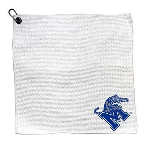 Team Golf NCAA Memphis Microfiber Towel - 15" X 15" (White) with Carabiner Clip, Premium Microfiber with Deep Waffle Pockets - Superior Water Absorption and Quick Dry Golf Cleaning Towel