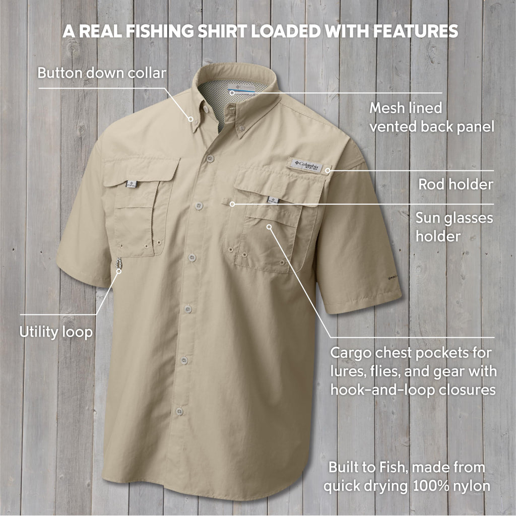 Columbia Mens PFG Bahama II Short Sleeve Fishing Shirt, Cypress, X-Large