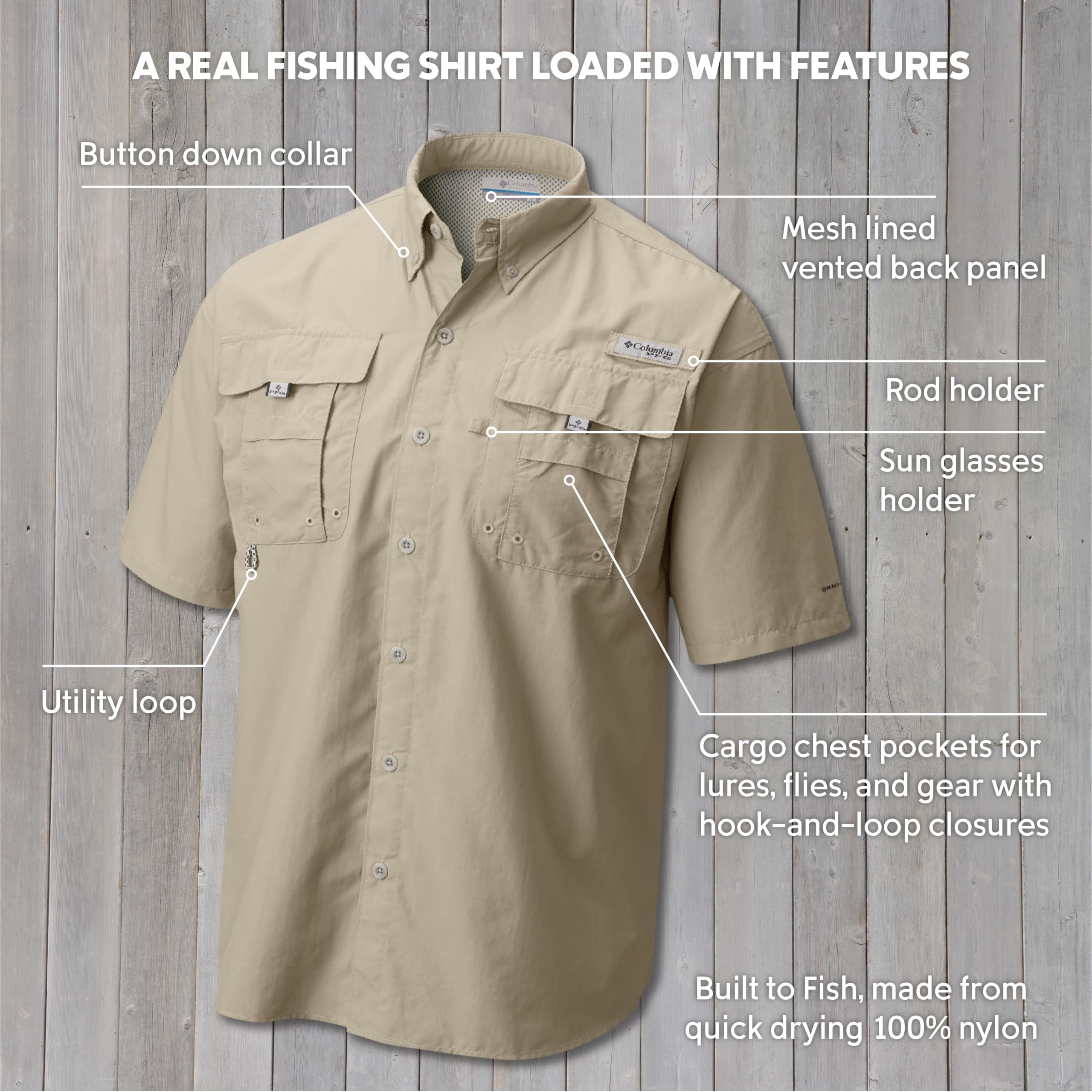 Columbia Mens PFG Bahama II Short Sleeve Fishing Shirt, Cypress, X-Large