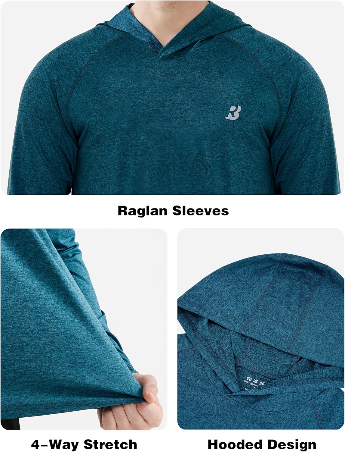 Roadbox Men's Fishing Shirt - UPF 50+ Long Sleeve UV Protection Hoodie | Quick-Dry Swim Rash Guard