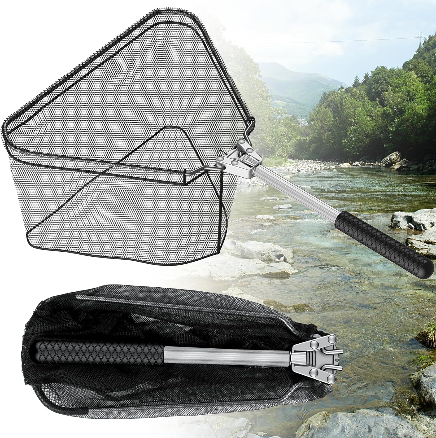Pawfly Fishing Net - Collapsible Aluminum Handle & Durable Nylon Mesh | Portable for Freshwater & Saltwater