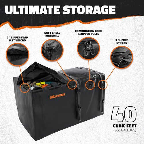 Mockins 40 CuFt XXL Trailer Hitch Cargo Carrier Bag - Waterproof, All-Weather Vinyl | 70"x30"x33" with Straps & Lock