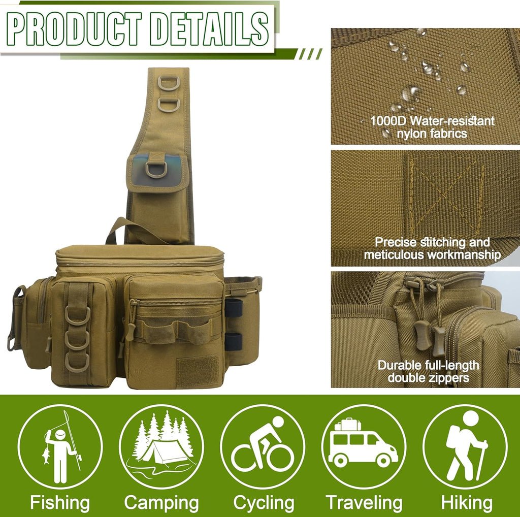 Skiennix Sling Tackle Bag - Lightweight Waterproof Fishing Backpack with Rod Holder | Outdoor Shoulder Pack