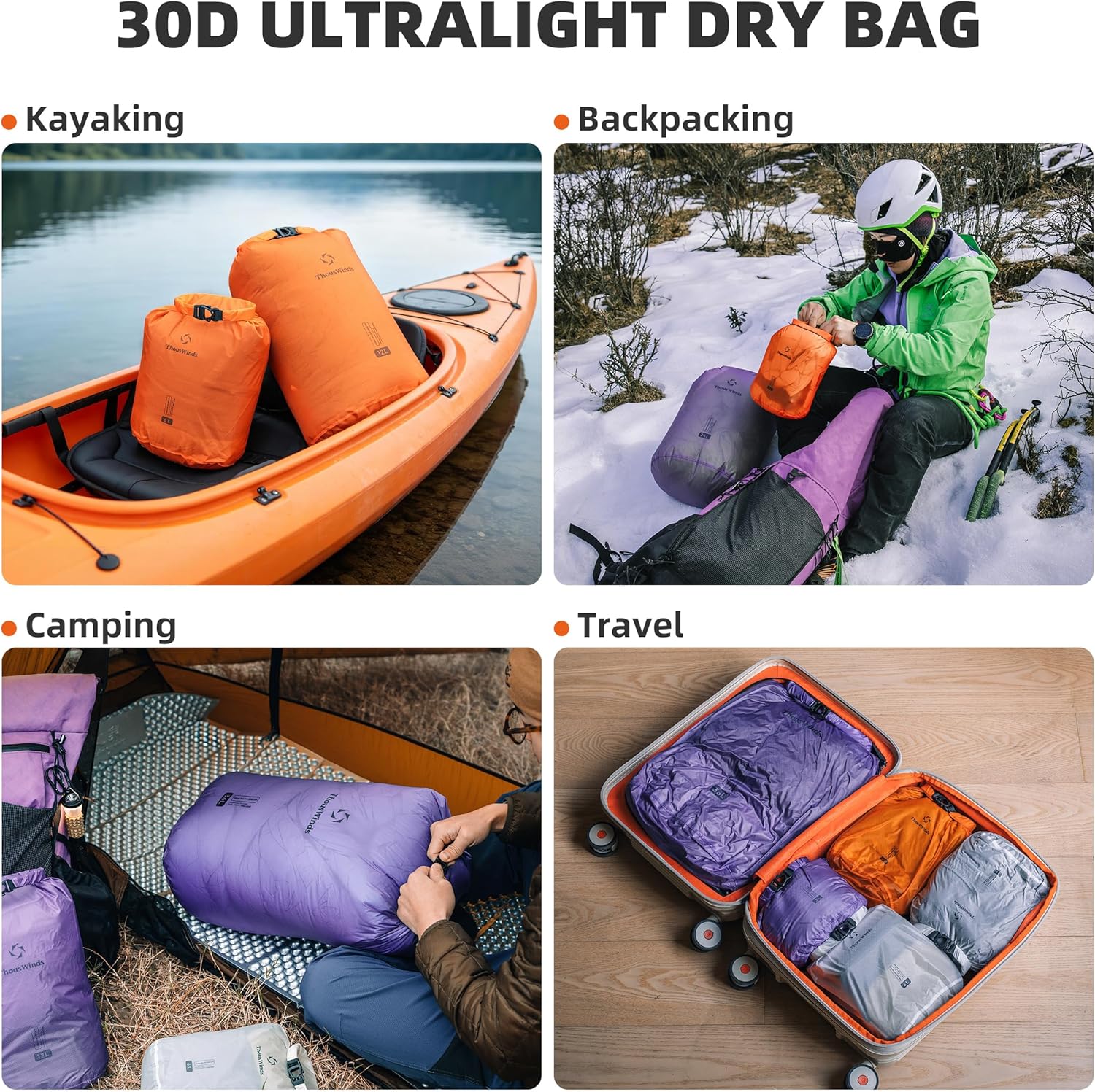 Thous Winds Waterproof Dry Bag - 12L Lightweight Roll Top Storage Sack for Travel & Outdoor Adventures