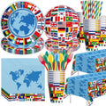APOWBLS International World Flags Decorations - Olympic Party Supplies Set for 24 | Plates, Cups, Napkins, Cutlery, Tablecloth