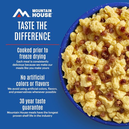 Mountain House Gluten-Free Scrambled Eggs with Uncured Bacon - Freeze-Dried Camping Food, 2 Servings, 30-Year Shelf Life