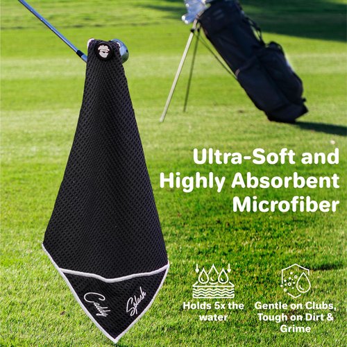 Caddy Splash Pocket Mag Towel – Magnetic Microfiber Golf Towel with Ball Pocket, Ultra-Absorbent & Durable, Strong Magnet & Carabiner for Easy Bag Attachment – The Ultimate Golf Towel-Black/White