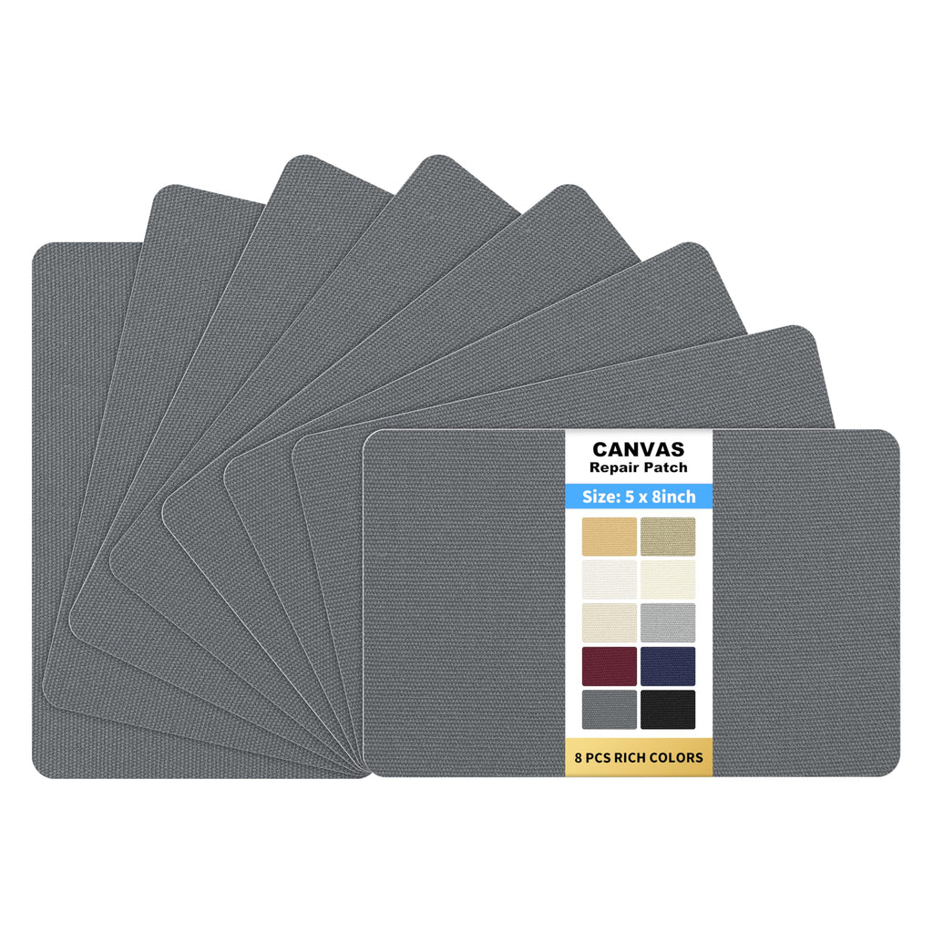 KING MOUNTAIN Canvas Repair Patch 5×8 Inch 8 Pcs Self-Adhesive Waterproof Fabric Patch for Sofas, Tents, Furniture,Tote Bags, Car Seats (Charcoal Grey)