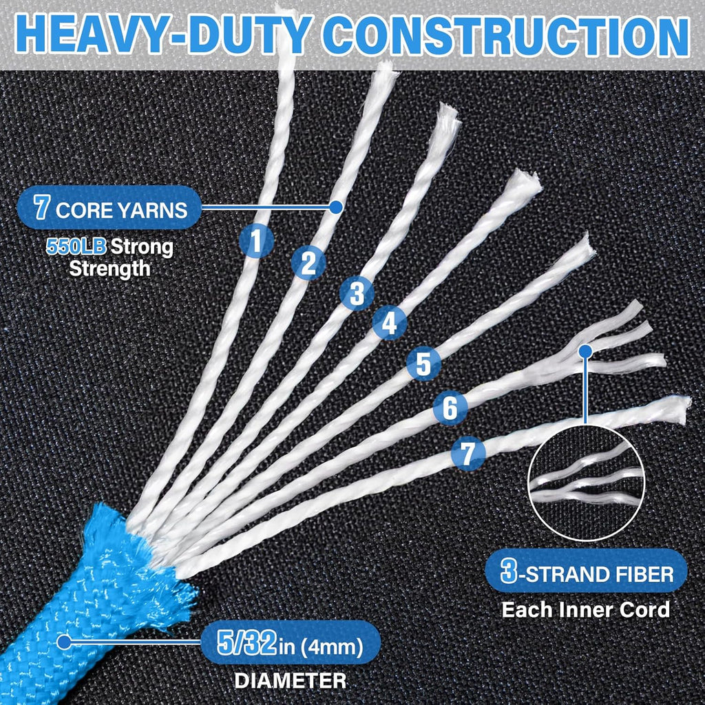 Paracord 550 lb - 1000ft Heavy Duty 7-Strand Parachute Cord | Ideal for Camping, Survival Gear, and More - Blue