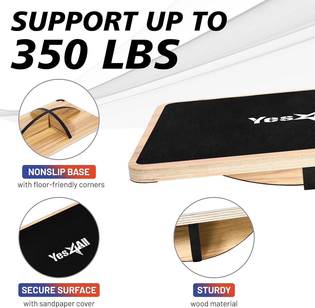 Yes4All 350LBS Professional Wooden Balance Board - Anti-Slip Wobble Board for Leg Workouts | Perfect for Standing Desks