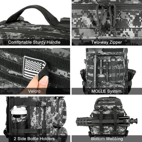 Military Tactical Backpack - 25L Molle Assault Pack | Water-Resistant Heavy-Duty Rucksack - Black Digital Camo