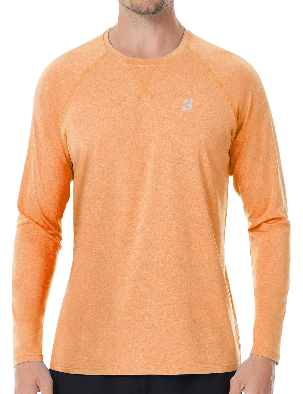 Roadbox UPF 50+ Sun Shirts for Men, UV Protection Long Sleeve Swim Shirt, Quick Dry Rash Guard for Fishing Hiking Running Orange