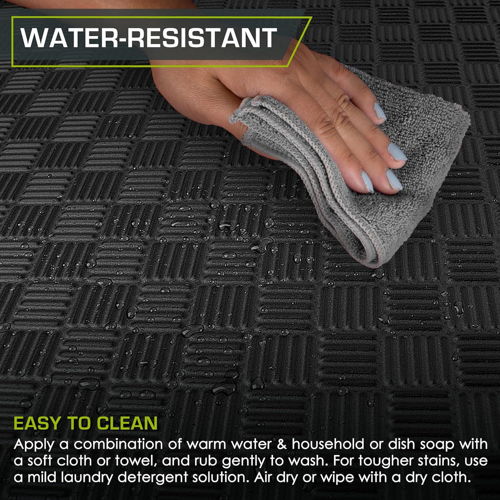 ProsourceFit Exercise Puzzle Mat - ½-Inch Checkered EVA Foam Tiles | Non-Slip, Shock Absorbing, Waterproof Gym Flooring, Black