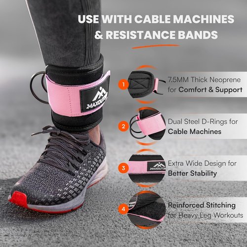 Gym Ankle Straps - Thick Padded Cable Attachment for Booty Workouts & Lower Body Exercises