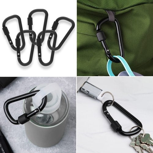 Gold lion gear Aluminum Carabiner w/Lock 3 Inch - D Shape Heavy Duty Buckle - Small Carabiner Clip, Key Ring, Backpack Clip (10 Pk Black Carabiners)