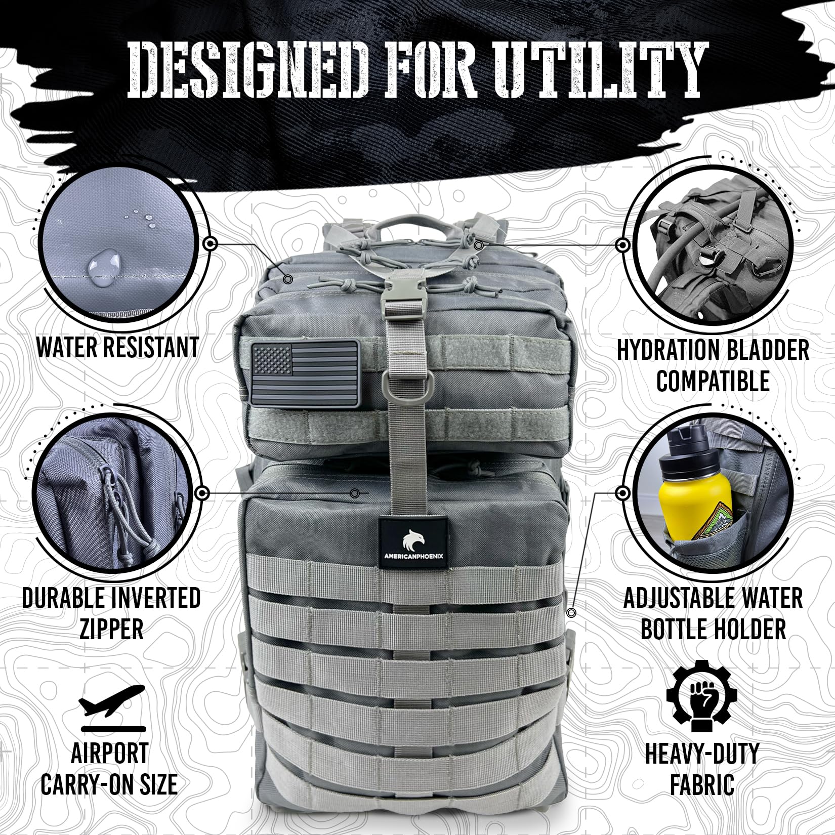AMERICANPHOENIX 45L Elite Tactical Backpack | 3X Stronger Work & Military Backpack | Water Resistant and Heavy Duty | 3 Day MOLLE Bug Out Bag (Dune Brown)