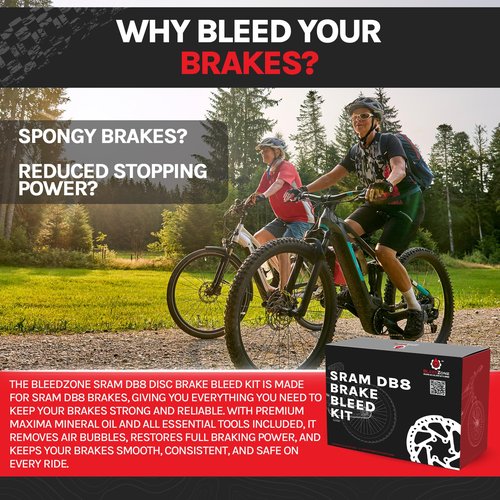 BleedZone SRAM DB8 Brake Bleed Kit with Maxima Mineral Oil Brake Fluid - Compatible with SRAM DB8, Mountain Bike Bleed Kit with 2X Syringes, 2X M4 Fittings, Fastener & Bleed Block