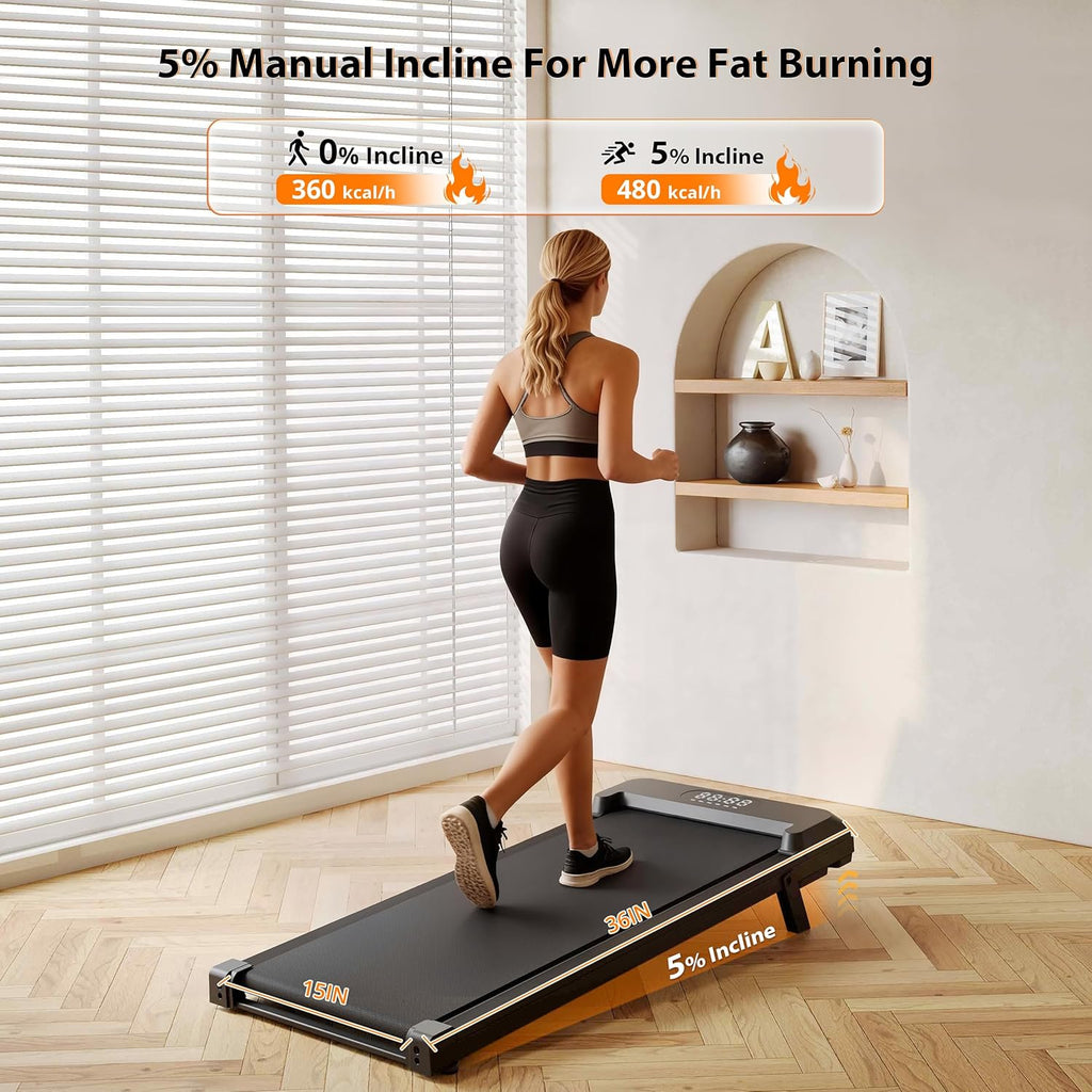 Skiennix Walking Pad Treadmill - Under Desk Design with Incline, 250 lbs Capacity, Remote Control, LED Display