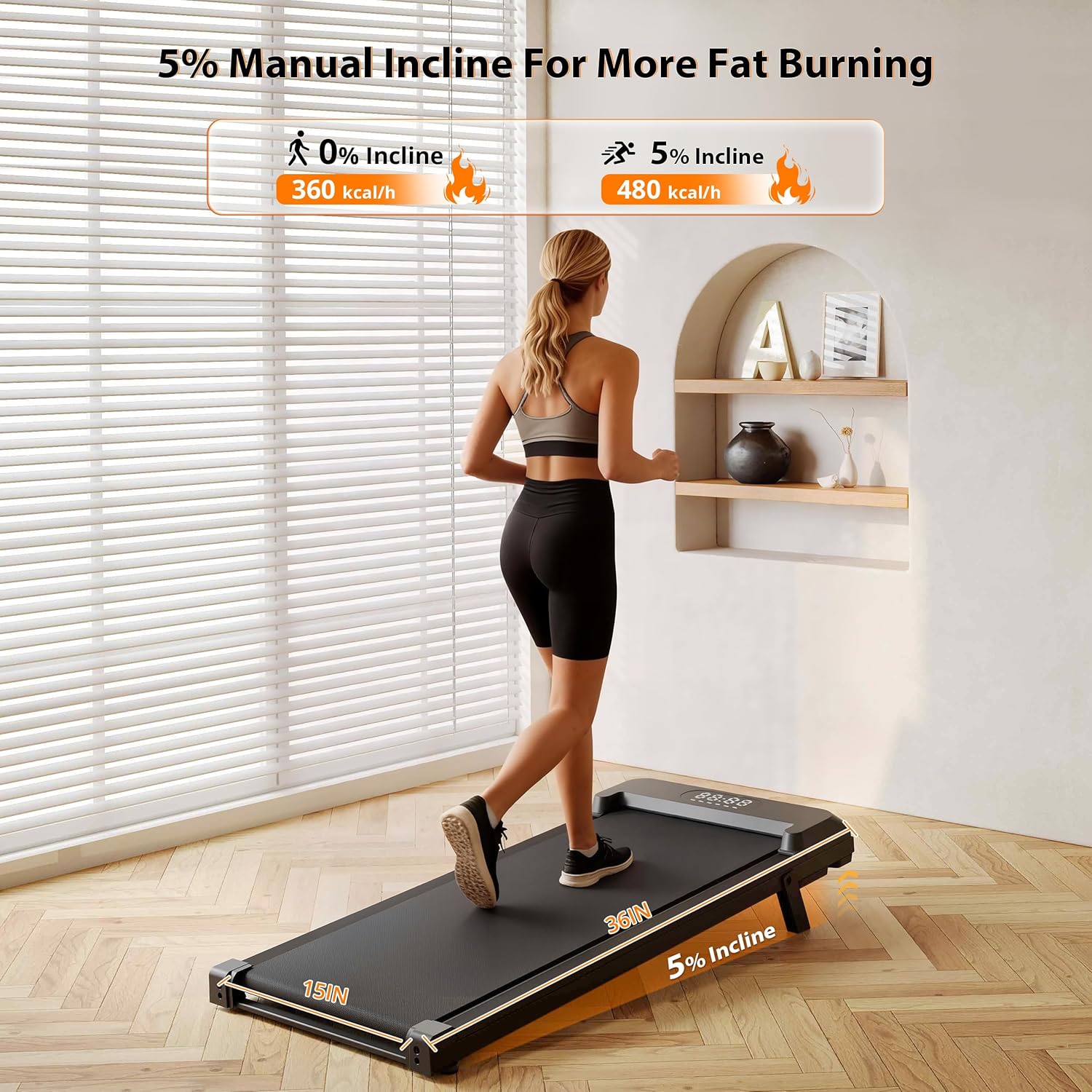 Skiennix Walking Pad Treadmill - Under Desk Design with Incline, 250 lbs Capacity, Remote Control, LED Display