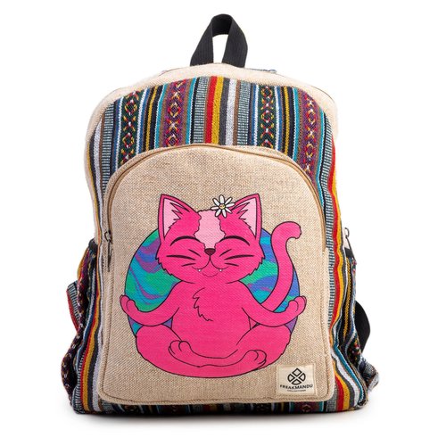 Organic Hemp Backpack Bag - Eco Friendly Hippie Yak Design Durable Functional Traveling Hiking Friendly Casual Daypack Bag by Freakmandu