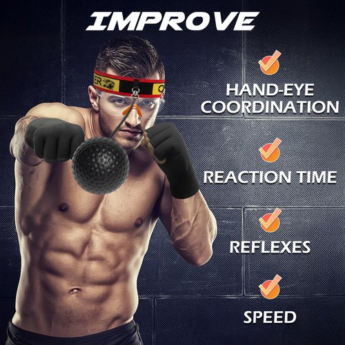 OLIKER Boxing Reflex Ball for Adults and Kids, 4 Levels Boxing Ball with Adjustable Headbands, Perfect for Reaction, Agility, Punching Speed, Fight Skill and Hand Eye Coordination Training (Set-2)