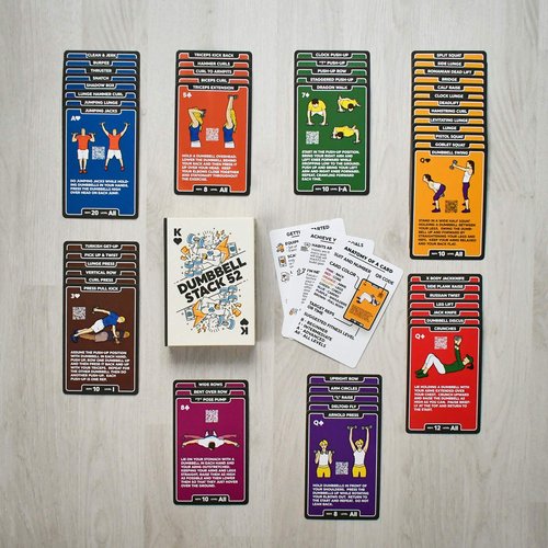 Stack 52 Dumbbell Exercise Cards. Workout Playing Card Game. Video Instructions Included. Perfect for Training with Adjustable Free Weight Sets and Home Gym Fitness. (2019 Base Deck)