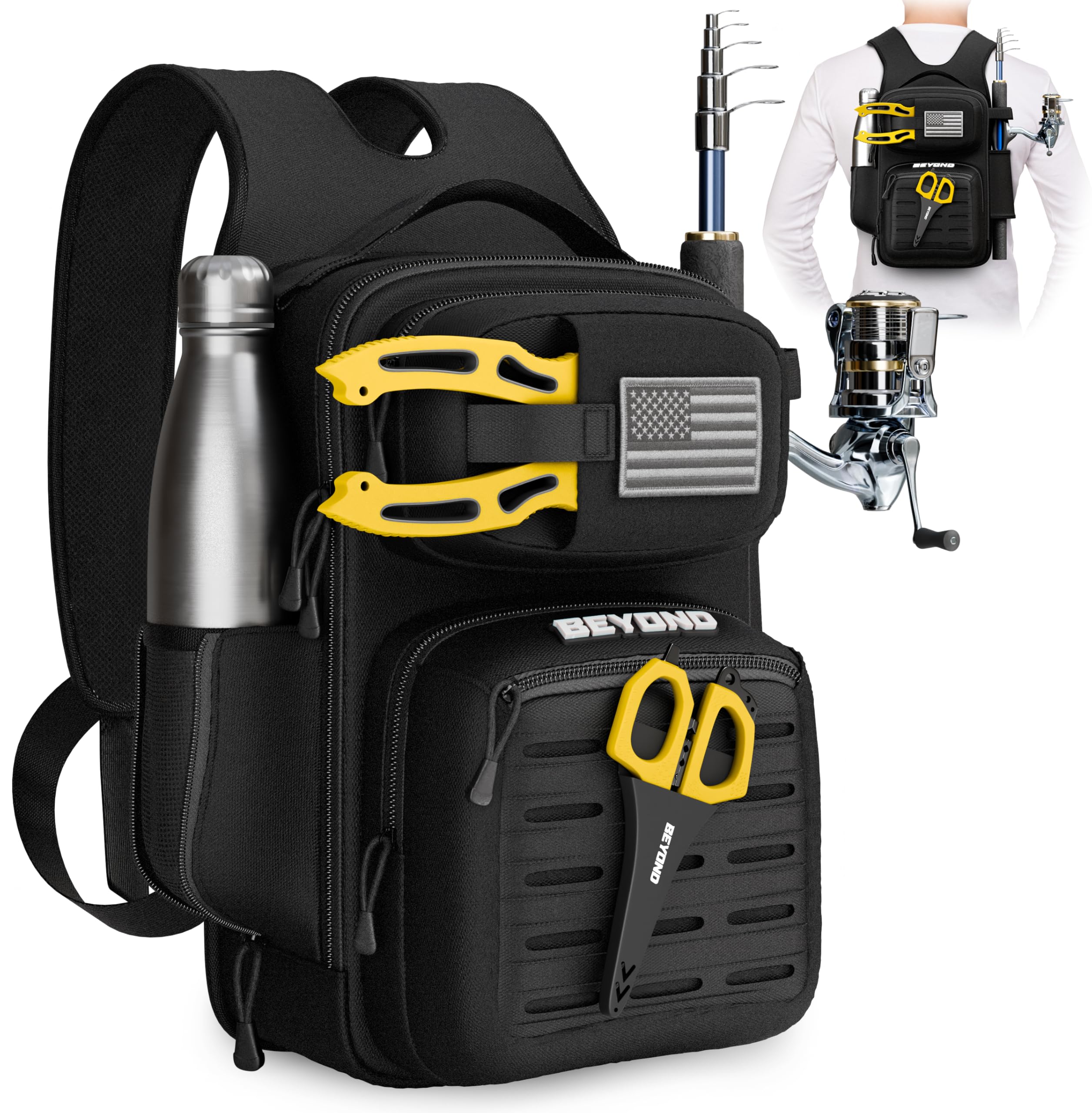 Beyond Fishing Tackle Backpack- The Voyager Tactical Fishing Storage Bag - Lightweight & Compact Bag For Fishing