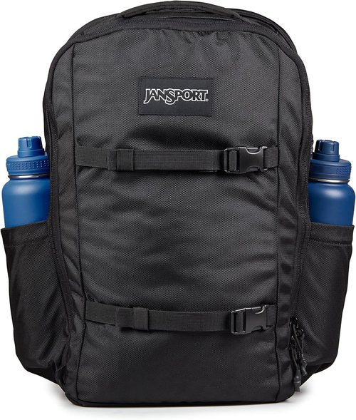 JanSport Venture Pack - Versatile Travel Backpack with Large Compartment, Compression Straps & Water Bottle Pockets, Black