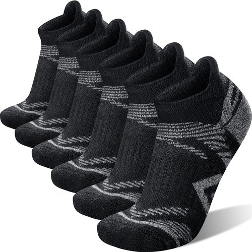 ANTSANG Merino Wool Ankle Hiking Socks Compression Warm Thermal Thick Cushion Winter Running No Show Moisture Wicking Socks Gifts Stocking Stuffers for Women Men 6 Pairs(Dark Black,M)