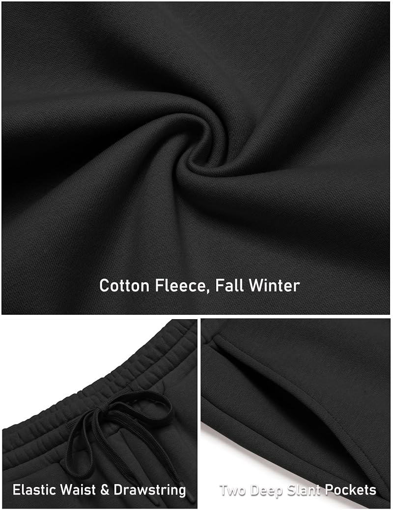 Baggy Sweatpants for Men – Cotton Fleece Wide-Leg Open Bottom, Elastic Drawstring, Deep Pockets (1-Black Large) - COOFANDY