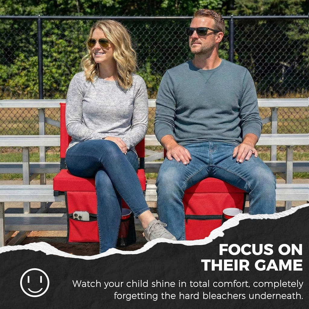Sport Beats Stadium Seats - Comfortable Bleacher Chair with Back Support & Cushion | Red, 1pc Regular - 17" W x 12" D x 16.5" H