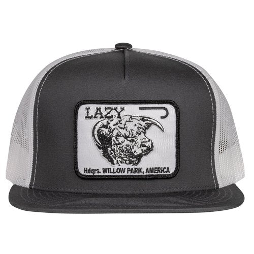 Lazy J Ranch Charcoal Grey & White Willow Cattle Headquarters Classic Five Panel Trucker Hat - Adjustable Unisex Country Hats, Vintage Trucker Hat