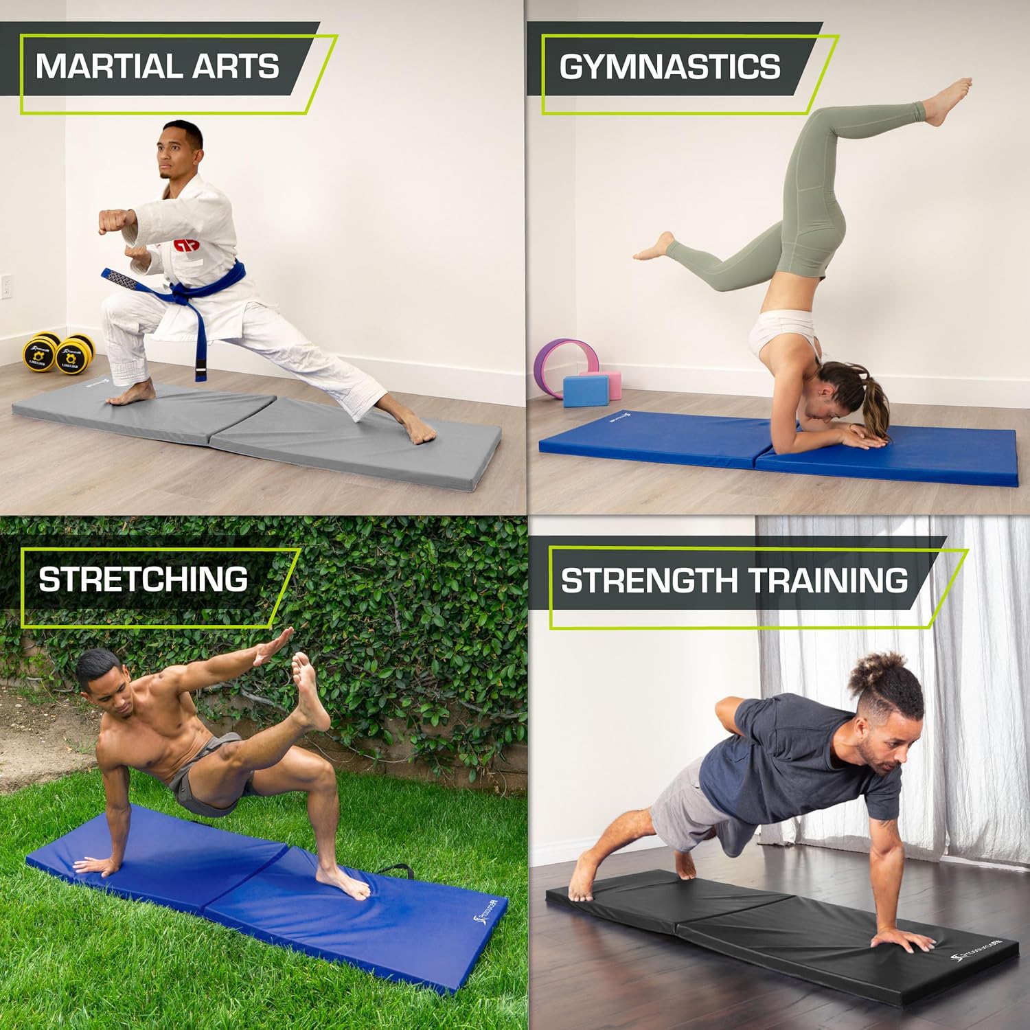 ProsourceFit Exercise Mat - Thick Bi-Fold 6’x2’ with Carrying Handles for MMA & Gymnastics Workouts