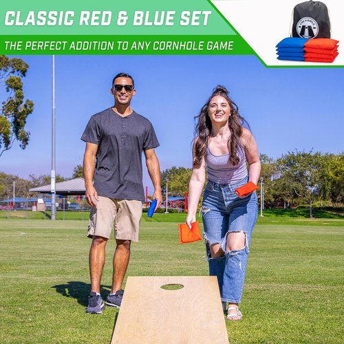 GoSports Cornhole Bean Bags Set of 8 - All Weather Fun with American Stars and Stripes or Red and Blue