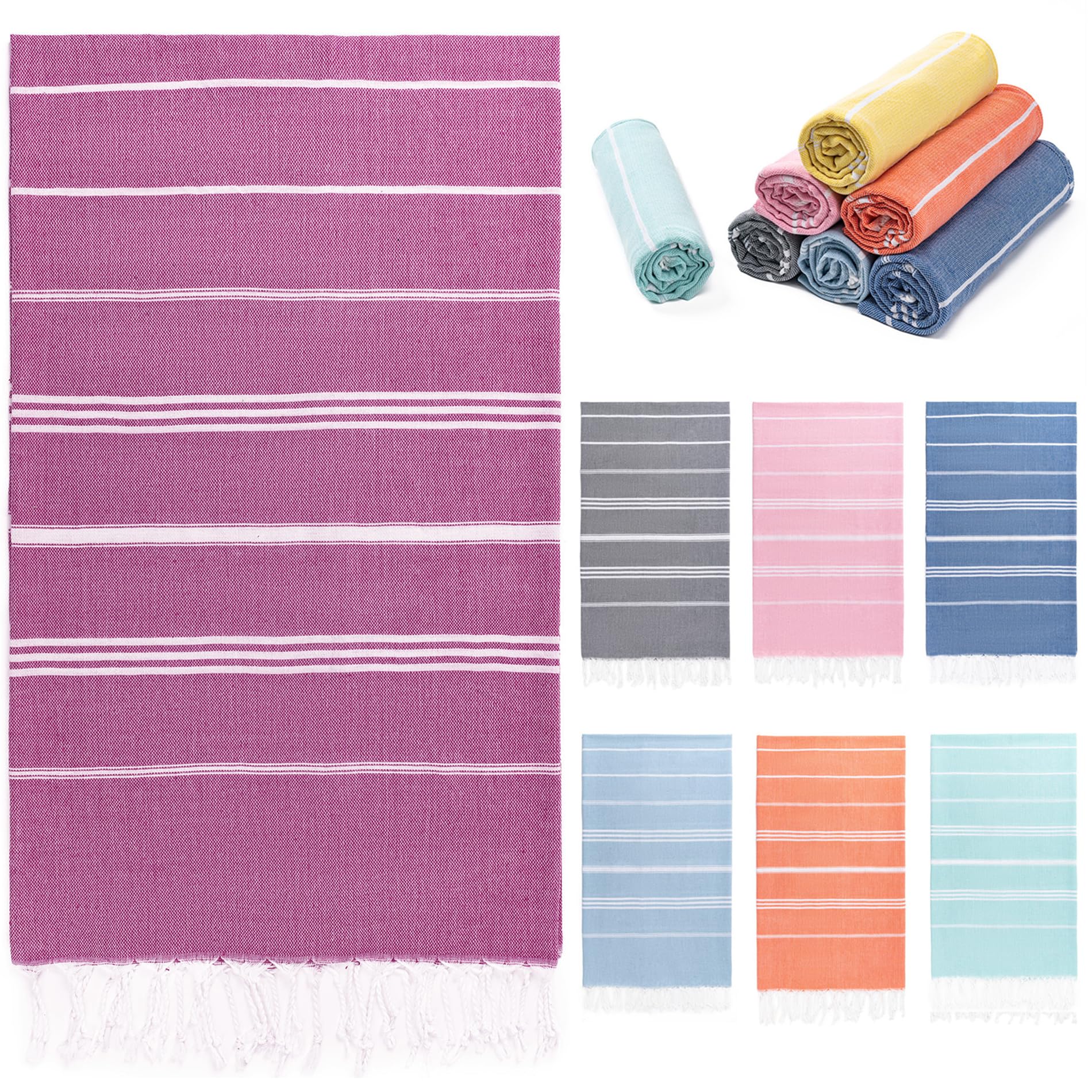 Aegero Turkish Beach Towel, 36"x71" Quick Dry Sand Free Oversized Bath Pool Swim Towel, Lightweight Travel Turkish Towels Vacation Essentials, Rose red