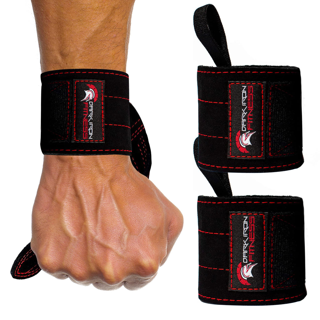 Dark Iron Fitness Wrist Wraps for Weightlifting, Heavy Duty Gripping Suede Leather Bands for Men & Women, Support Straps Gloves Alternative for Power Lifting Weight Strength Training Workouts