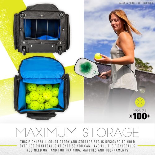 Franklin Sports Portable Pickleball Hopper Bag - 100 Ball Rolling Caddy & Storage Solution