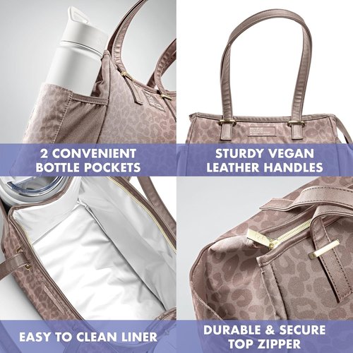 Fit & Fresh Copley Insulated Lunch Bag for Women - Lightweight, Stain-Resistant, Large Mocha Feline Fine