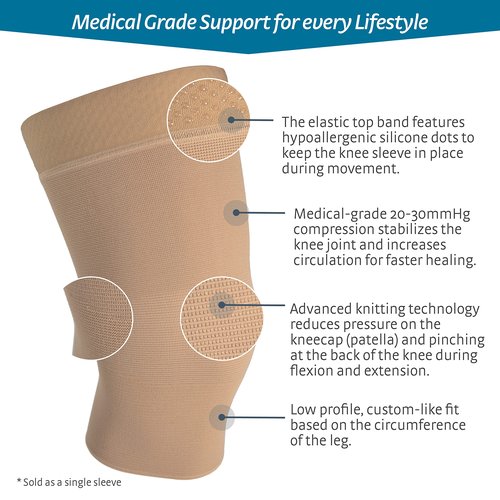 medi Seamless Knit Knee Support Compression Sleeve w/Band Beige LG