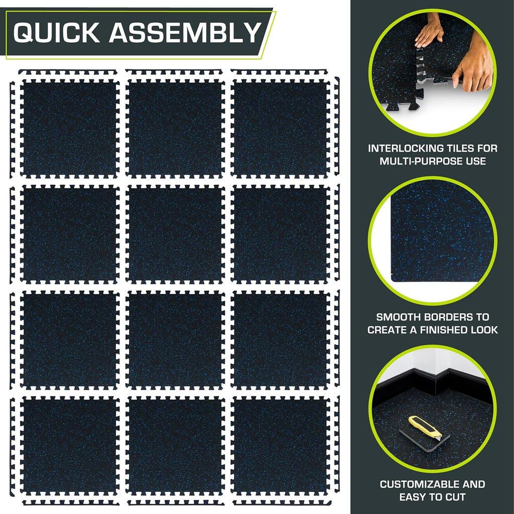 ProsourceFit Rubber Top Exercise Puzzle Mat - EVA Foam Interlocking Tiles for Home Gym | ½-Inch & ¾-Inch, 24 SQ FT or 48 SQ FT