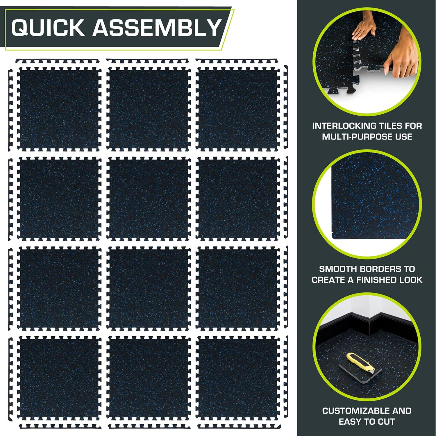 ProsourceFit Rubber Top Exercise Puzzle Mat - EVA Foam Interlocking Tiles for Home Gym | ½-Inch & ¾-Inch, 24 SQ FT or 48 SQ FT