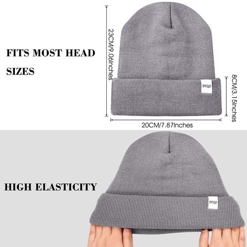 FEQO 4 Pack Satin Lined Winter Beanie Hats Soft Silk Lined Beanies Knit Warm Cuffed Hats for Women Men(Black, White, Light Gray, Oatmeal)