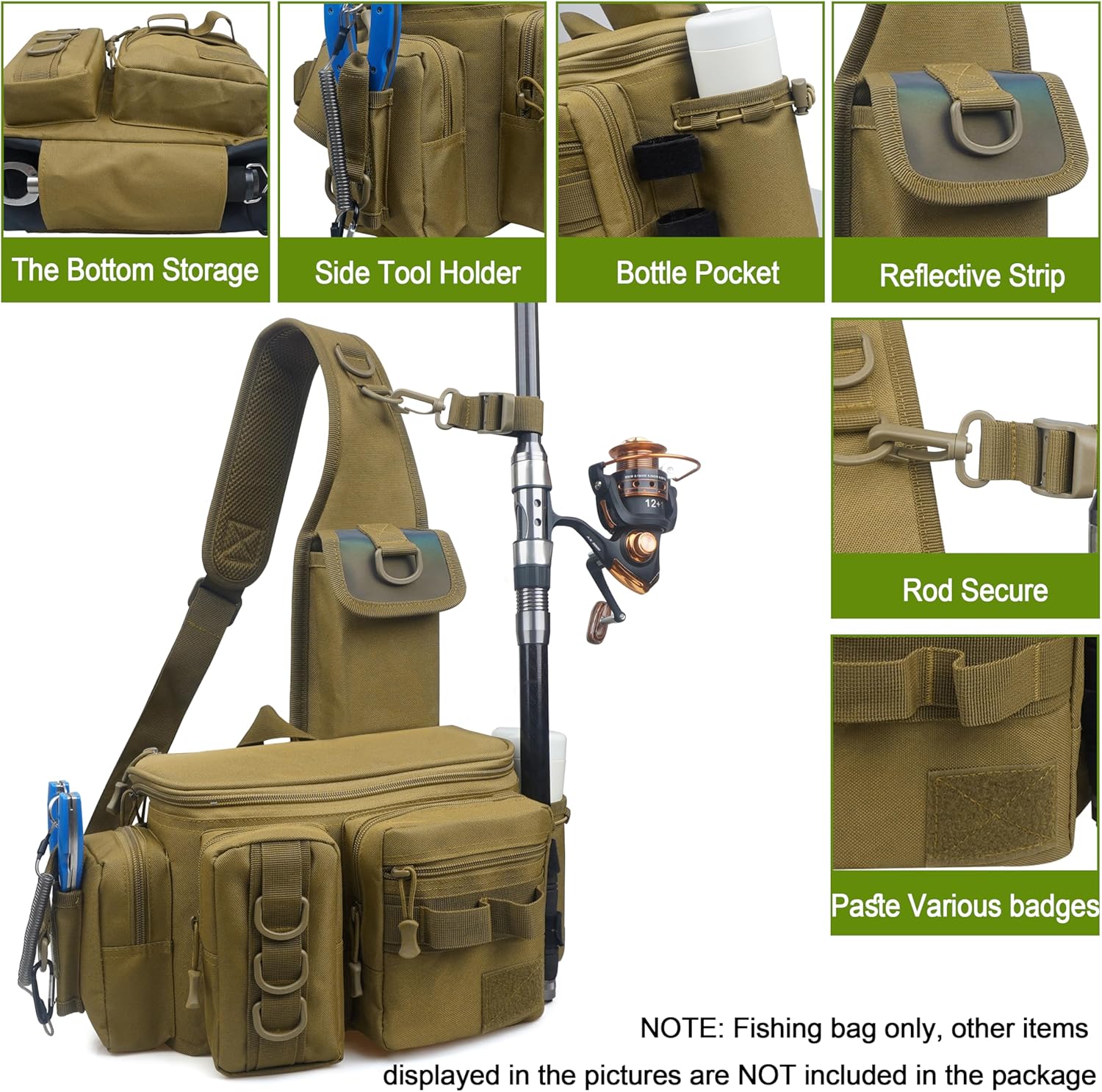 Skiennix Sling Tackle Bag - Lightweight Waterproof Fishing Backpack with Rod Holder | Outdoor Shoulder Pack