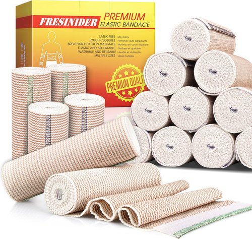 FRESINIDER Premium Elastic Bandage Wrap - Latex-Free Compression Support | 4" x 12 Pack & 6" x 4 Pack