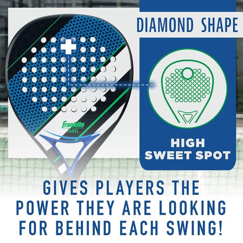 Franklin Sports Padel Racket - Aurora - Carbon Fiber Diamond Shape Padel Racket with Foam Core + MAX Grit Surface - 365g - Premium for Intermediate + Advanced Players - Blue