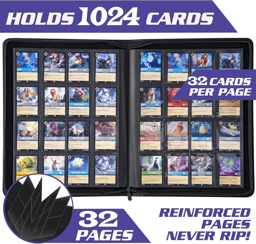 Skiennix Lorcana Card Binder - Premium 16 Pocket Trading Card Album in Classic Purple for 1024 Cards