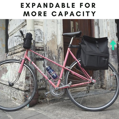 Vincita Double Bike Pannier Bag – 12L Top Load Rear Rack Saddlebags – Water-Resistant Commuter Carrier with Rain Cover, Rigid Back & Reflective Trim – Fits Road, Hybrid & E-Bikes (Black/Gray)