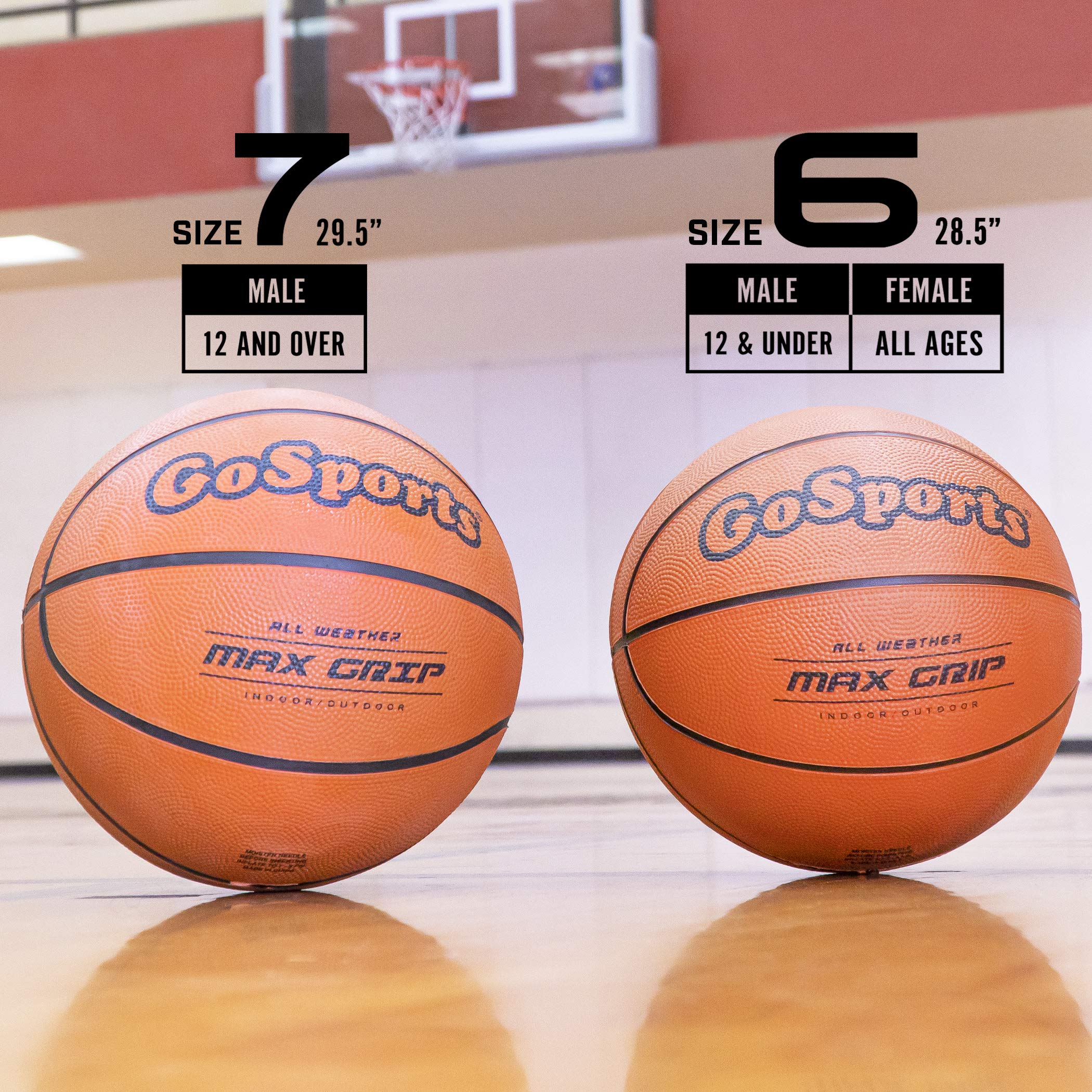 GoSports Indoor/Outdoor Rubber Basketballs - Six Pack of Size 7 Balls with Pump & Carrying Bag