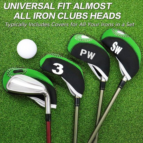 Golf Club Covers Set for Irons Neoprene Iron Head Cover Club Protector 10Pcs with/Without Top Window Accessories for Men Women (Green(with Top Window))
